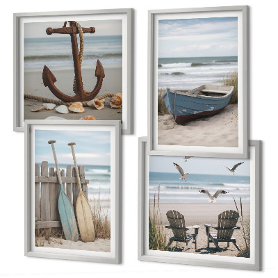 Set 4 slik v okvirju Poletne plaže morska pokrajina