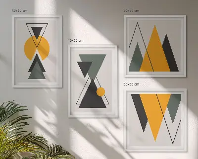 Abstraktne geometrijske oblike komplet 4 slik v okvirju
