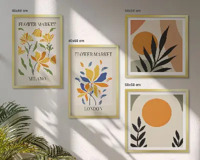 Pripravljena stenska galerija cvetlični plakati z motivi Pariza in Milana