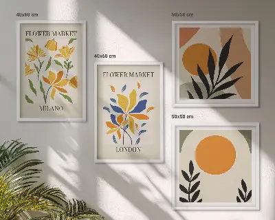 Pripravljena stenska galerija cvetlični plakati z motivi Pariza in Milana