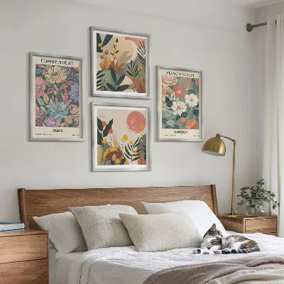 Komplet slik za nad zofo cvetlični motivi Pariza in Londona