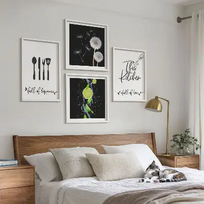 Set 4 slik v okvirju z motivi kuhinjskih napisov iz regrata in limete