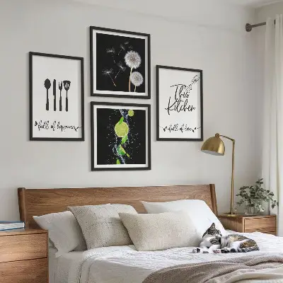 Set 4 slik v okvirju z motivi kuhinjskih napisov iz regrata in limete