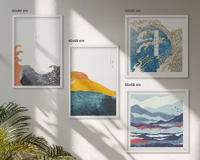 Komplet slik nad zofo umetniška grafika japonski valovi