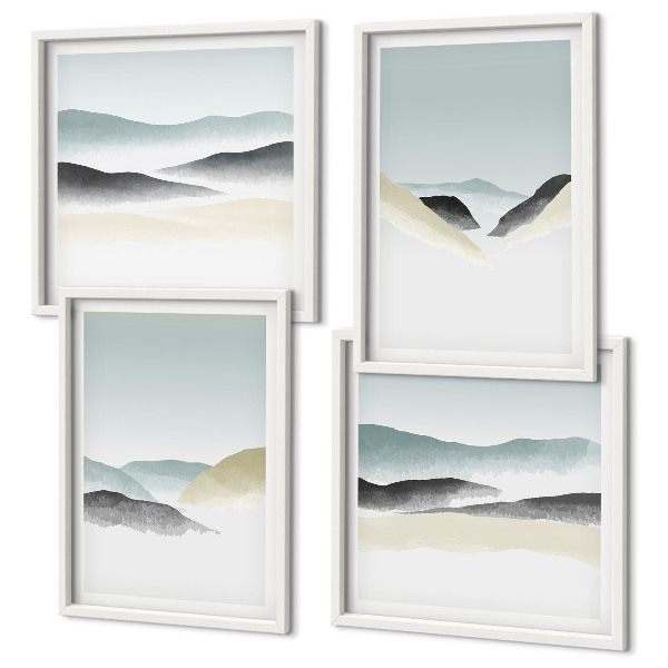 Set 4 slik v okvirju Minimalistični pasteli v gorah