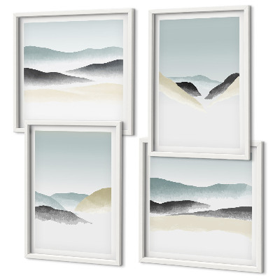 Set 4 slik v okvirju Minimalistični pasteli v gorah