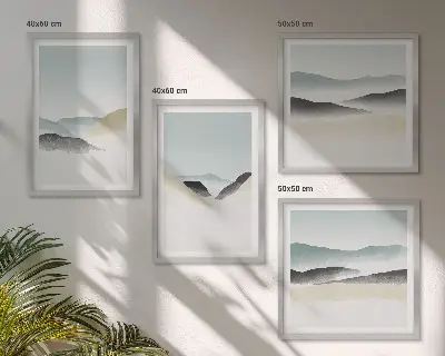 Minimalistični pasteli v gorah komplet 4 slik v okvirju