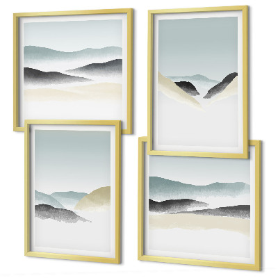 Set 4 slik v okvirju Minimalistični pasteli v gorah