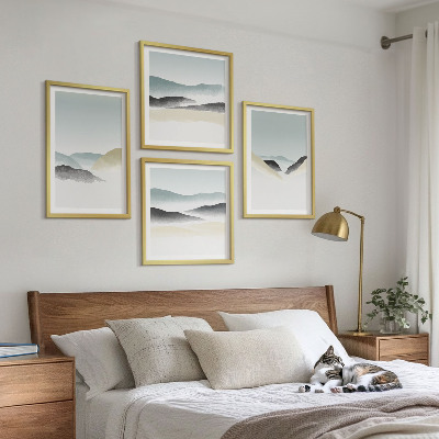 Set 4 slik v okvirju Minimalistični pasteli v gorah