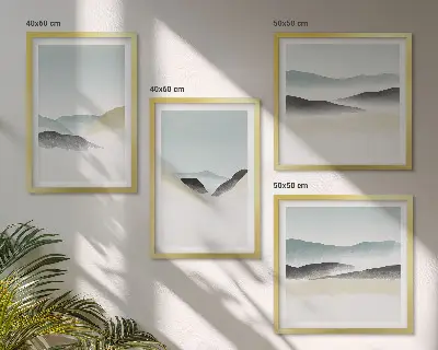 Minimalistični pasteli v gorah komplet 4 slik v okvirju