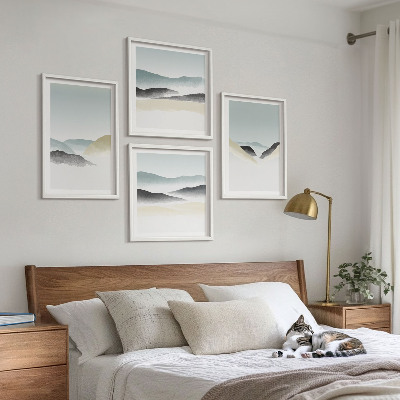 Set 4 slik v okvirju Minimalistični pasteli v gorah
