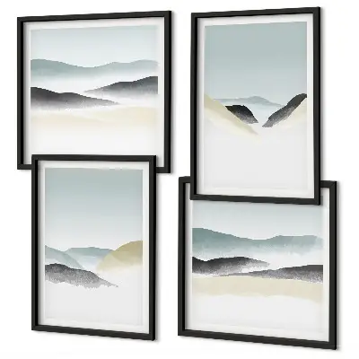 Minimalistični pasteli v gorah komplet 4 slik v okvirju