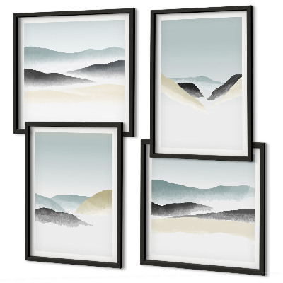 Set 4 slik v okvirju Minimalistični pasteli v gorah