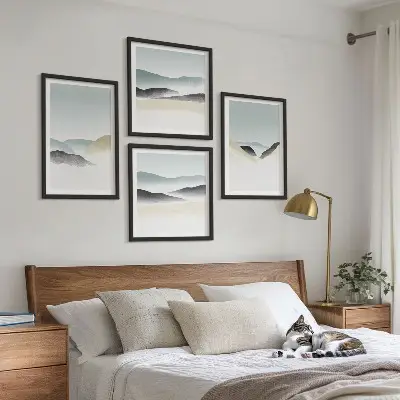 Minimalistični pasteli v gorah komplet 4 slik v okvirju