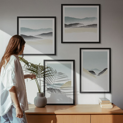 Set 4 slik v okvirju Minimalistični pasteli v gorah
