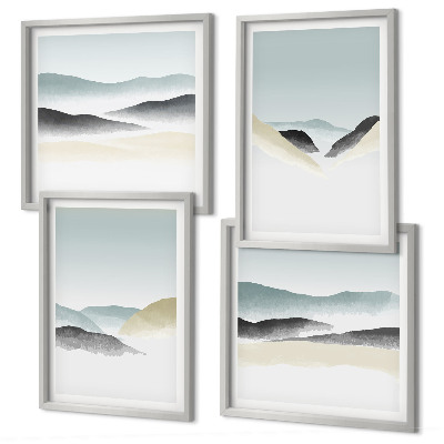 Set 4 slik v okvirju Minimalistični pasteli v gorah
