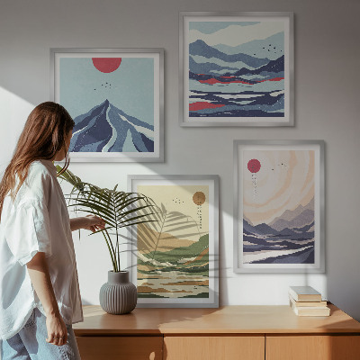 Pripravljena stenska galerija Pastelne gore v japonskem slogu