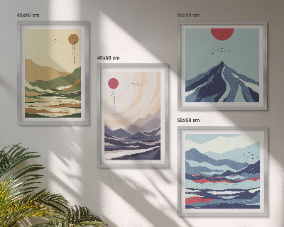 Pripravljena stenska galerija Pastelne gore v japonskem slogu