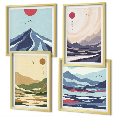 Pripravljena stenska galerija Pastelne gore v japonskem slogu