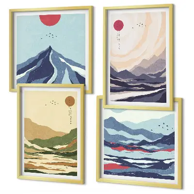 Pripravljena stenska galerija pastelnih gora v japonskem slogu