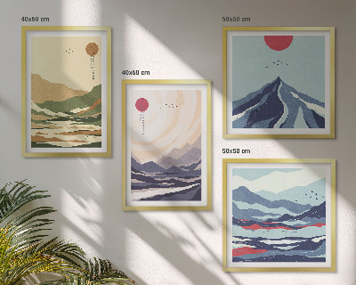 Pripravljena stenska galerija Pastelne gore v japonskem slogu