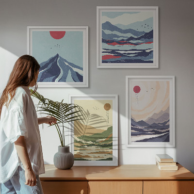 Pripravljena stenska galerija Pastelne gore v japonskem slogu