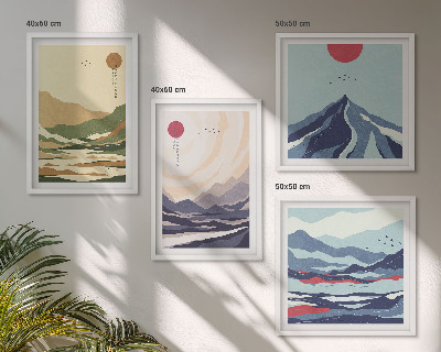 Pripravljena stenska galerija Pastelne gore v japonskem slogu