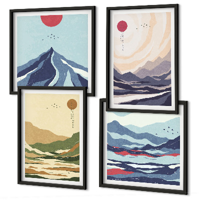Pripravljena stenska galerija Pastelne gore v japonskem slogu
