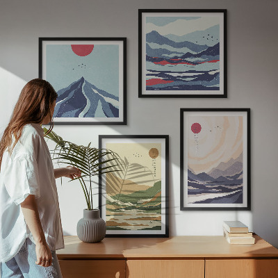 Pripravljena stenska galerija Pastelne gore v japonskem slogu
