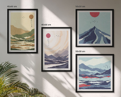 Pripravljena stenska galerija Pastelne gore v japonskem slogu