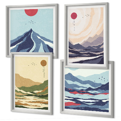 Pripravljena stenska galerija Pastelne gore v japonskem slogu