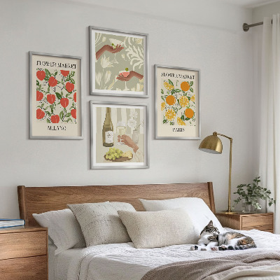 Set 4 slik v okvirju Cvetje vino Milano Pariz