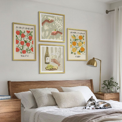 Set 4 slik v okvirju Cvetje vino Milano Pariz