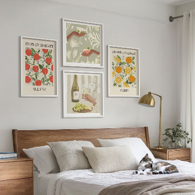 Set 4 slik v okvirju Cvetje vino Milano Pariz