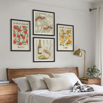 Set 4 slik v okvirju Cvetje vino Milano Pariz