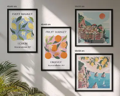Komplet slik nad zofo sadni motivi z limonami in pomarančami