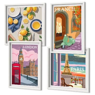 Set 4 slik v okvirju Mestne znamenitosti Pariz London Francija