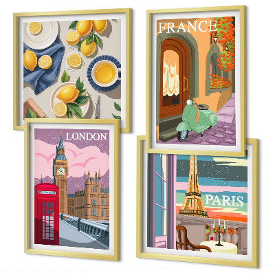 Set 4 slik v okvirju Mestne znamenitosti Pariz London Francija