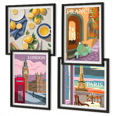 Set 4 slik v okvirju Mestne znamenitosti Pariz London Francija