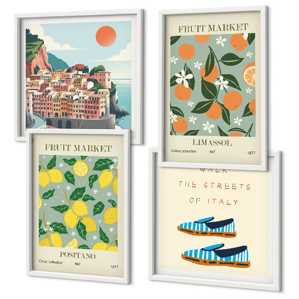 Set 4 slik v okvirju Sadni vzorci italijanske kulture