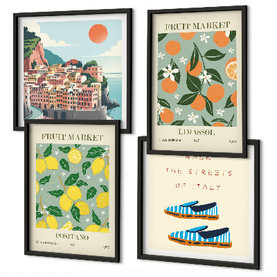 Set 4 slik v okvirju Sadni vzorci italijanske kulture