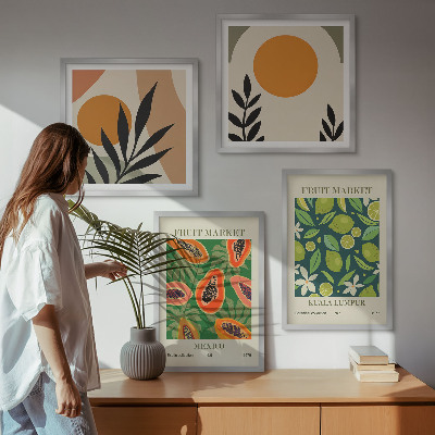 Pripravljena stenska galerija Boho vzorci sadja papaje