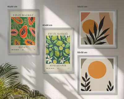 Pripravljena stenska galerija z boho vzorci papaje