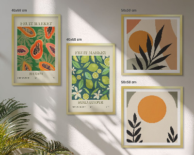Pripravljena stenska galerija Boho vzorci sadja papaje