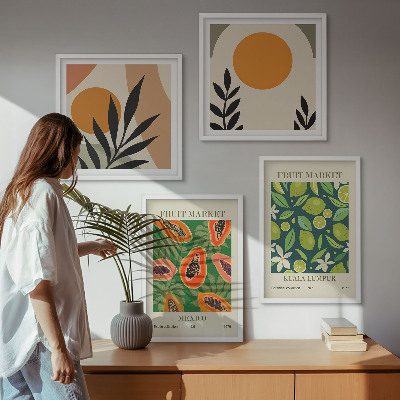 Pripravljena stenska galerija Boho vzorci sadja papaje