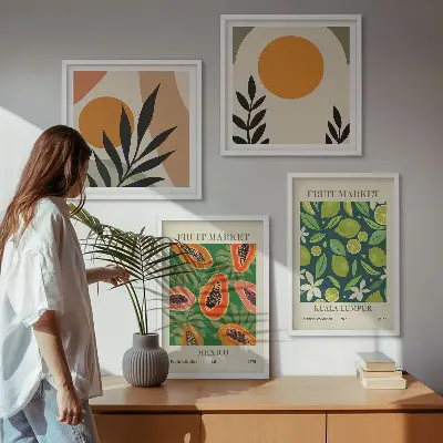 Pripravljena stenska galerija z boho vzorci papaje