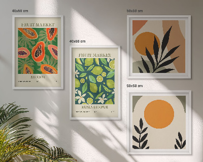 Pripravljena stenska galerija Boho vzorci sadja papaje