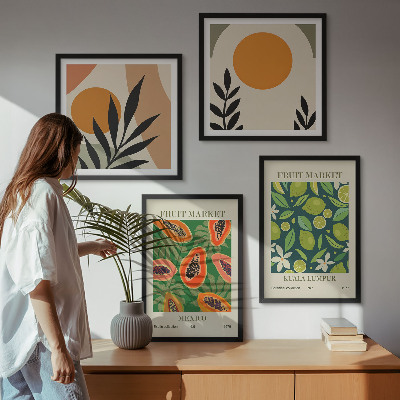 Pripravljena stenska galerija Boho vzorci sadja papaje