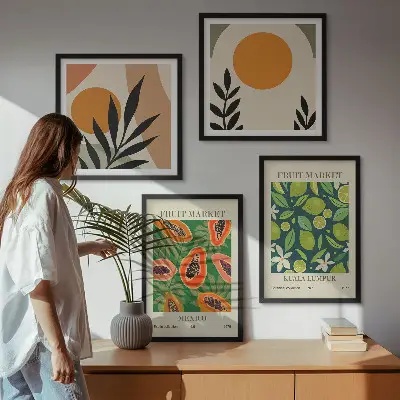 Pripravljena stenska galerija z boho vzorci papaje