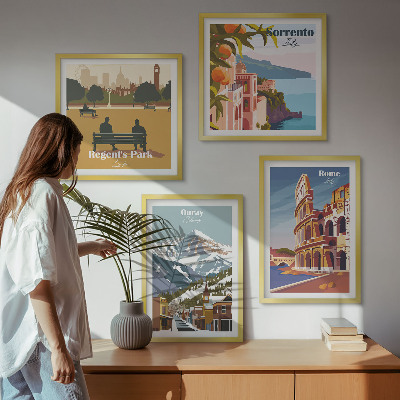 Komplet slik nad zofo Retro ilustracije znanih krajev